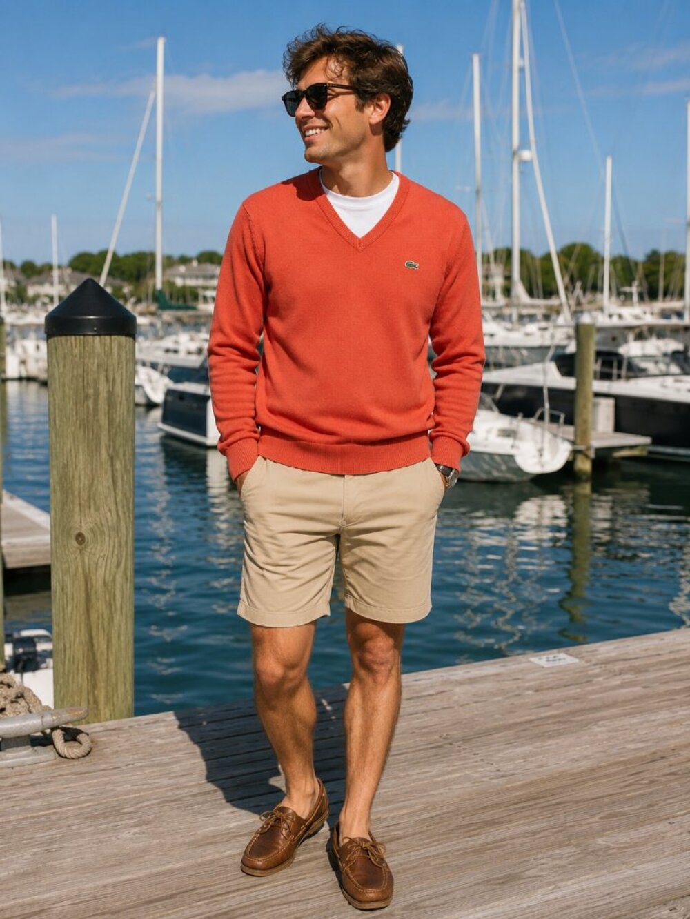 Lacoste V Neck Sweater‎ Orange Long Sleeve Men's Loose Small Classic Croc Logo
